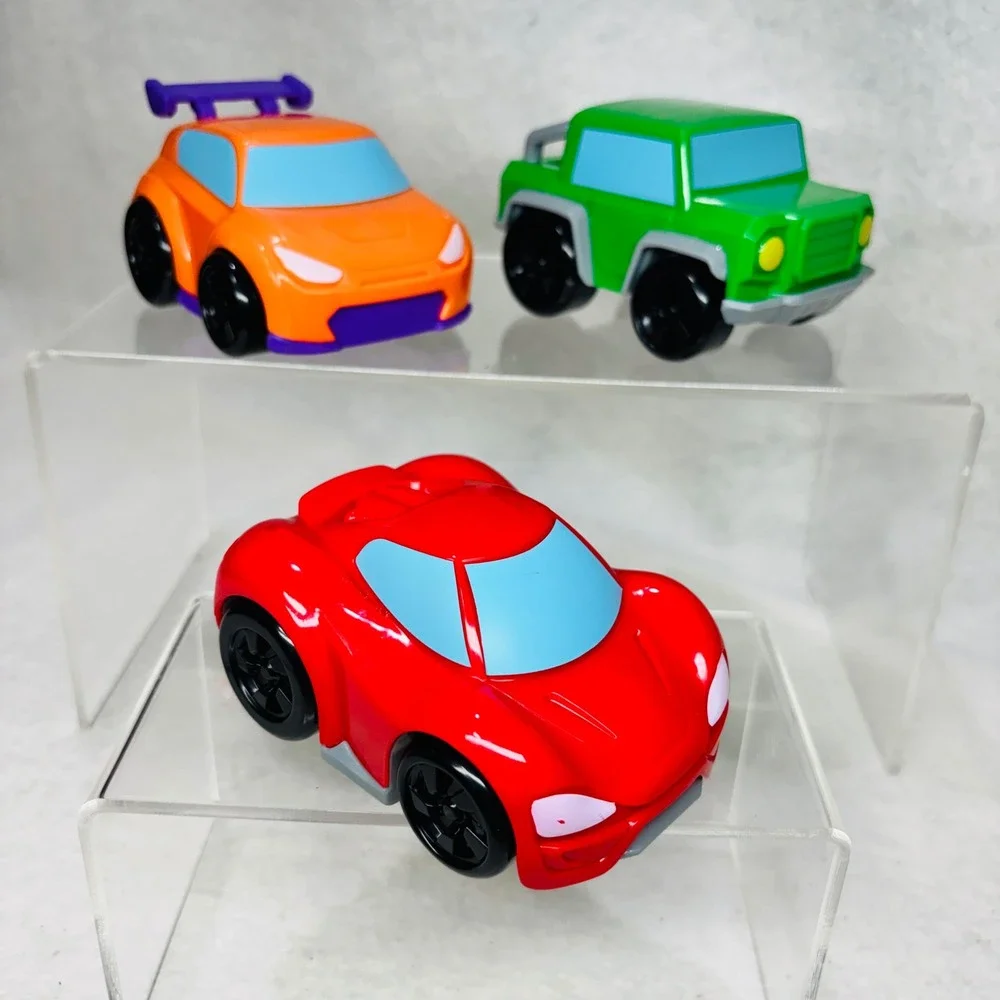 Set of 3 Chunky Toy Cars Sports Car Orange Racer Green Truck Kids Play Vehicles